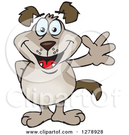 Clipart of a Happy Brown Dog Waving - Royalty Free Vector Illustration by Dennis Holmes Designs
