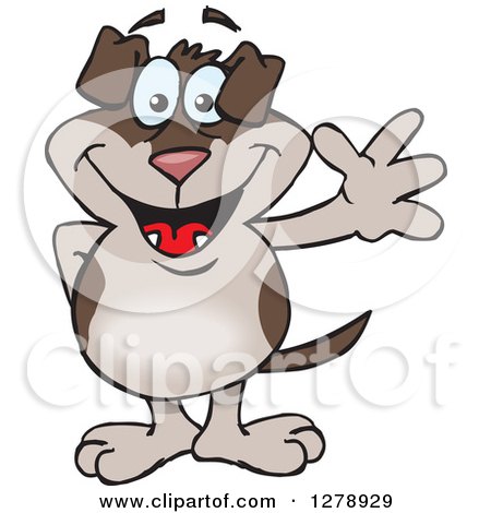 Clipart of a Happy Two Toned Brown Dog Waving - Royalty Free Vector Illustration by Dennis Holmes Designs