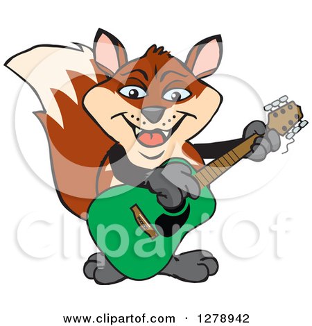 Clipart of a Happy Fox Playing an Acoustic Guitar - Royalty Free Vector Illustration by Dennis Holmes Designs