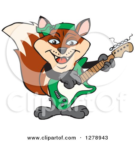 Clipart of a Happy Fox Playing an Electric Guitar - Royalty Free Vector Illustration by Dennis Holmes Designs