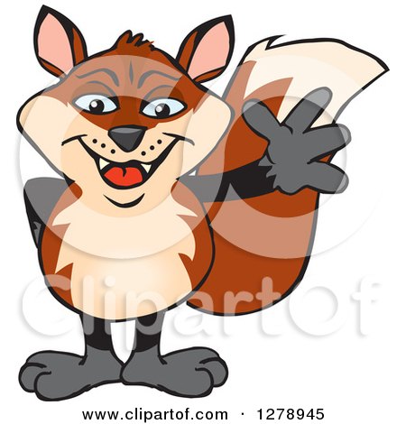 Clipart of a Happy Fox Waving - Royalty Free Vector Illustration by Dennis Holmes Designs