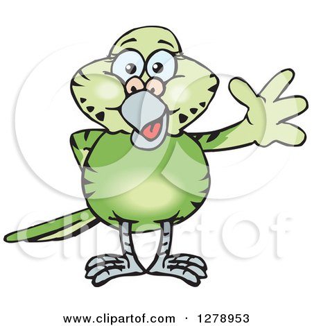 Clipart of a Happy Green Budgie Parakeet Bird Waving - Royalty Free Vector Illustration by Dennis Holmes Designs