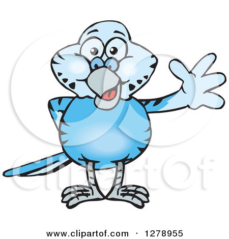 Clipart of a Happy Blue Budgie Parakeet Bird Waving - Royalty Free Vector Illustration by Dennis Holmes Designs