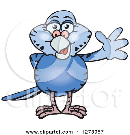 Clipart of a Happy Dark Blue Budgie Parakeet Bird Waving - Royalty Free Vector Illustration by Dennis Holmes Designs