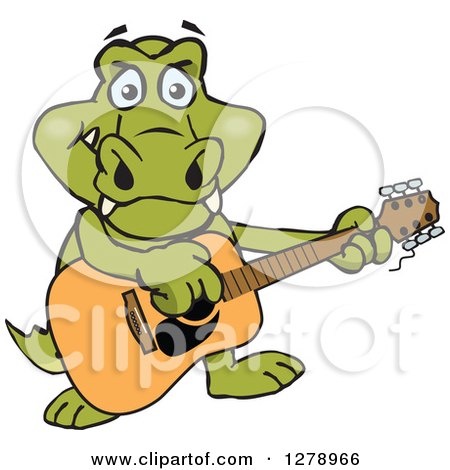 Clipart of a Happy Crocodile Playing an Acoustic Guitar - Royalty Free Vector Illustration by Dennis Holmes Designs