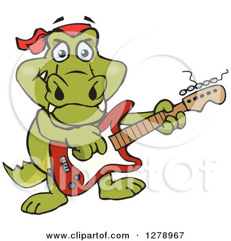 Clipart of a Happy Crocodile Playing an Electric Guitar - Royalty Free Vector Illustration by Dennis Holmes Designs