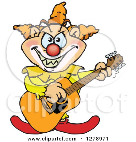 Clipart of an Evil Clown Playing an Acoustic Guitar - Royalty Free Vector Illustration by Dennis Holmes Designs