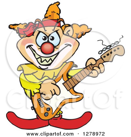 Clipart of an Evil Clown Playing an Electric Guitar - Royalty Free Vector Illustration by Dennis Holmes Designs