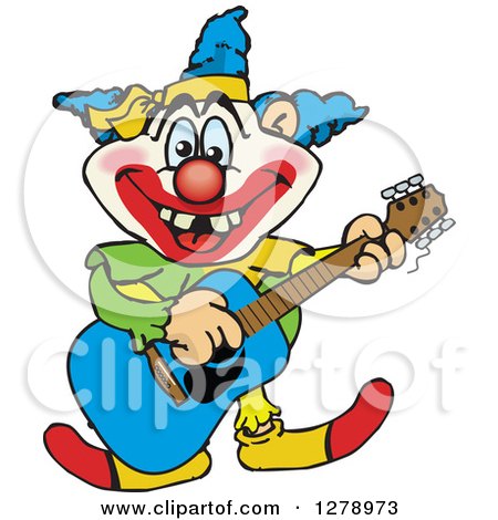 Clipart of a Happy Clown Playing an Acoustic Guitar - Royalty Free Vector Illustration by Dennis Holmes Designs