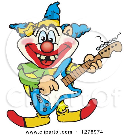 Clipart of a Happy Clown Playing an Electric Guitar - Royalty Free Vector Illustration by Dennis Holmes Designs