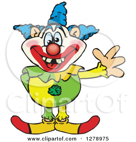 Clipart of a Happy Clown Standing and Waving - Royalty Free Vector Illustration by Dennis Holmes Designs