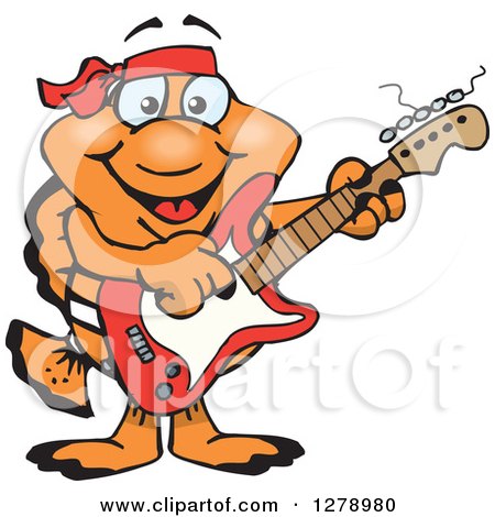 Clipart of a Happy Black Moor Fish Playing an Electric Guitar - Royalty Free Vector Illustration by Dennis Holmes Designs