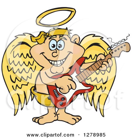 Clipart of a Happy Angel Musician Playing an Electric Guitar - Royalty Free Vector Illustration by Dennis Holmes Designs