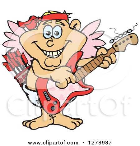 Clipart of a Happy Cupid Playing an Electric Guitar - Royalty Free Vector Illustration by Dennis Holmes Designs