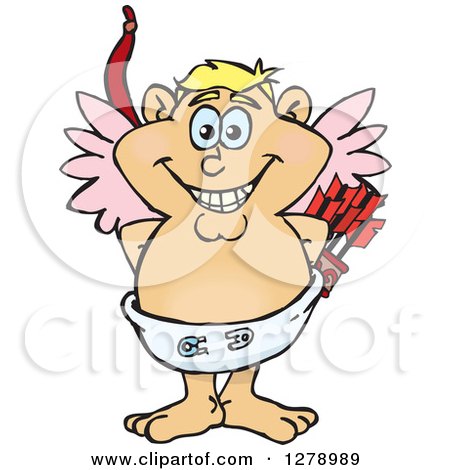 Clipart of a Happy Blond White Male Cupid Standing - Royalty Free Vector Illustration by Dennis Holmes Designs