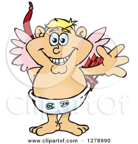 Clipart of a Happy Blond White Male Cupid Waving - Royalty Free Vector Illustration by Dennis Holmes Designs