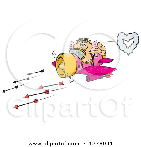 Clipart of a Happy Blond White Male Cupid Flying an Airplane and Shooting Arrows - Royalty Free Vector Illustration by Dennis Holmes Designs