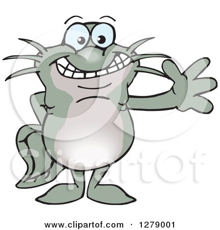 Clipart of a Happy Catfish Waving - Royalty Free Vector Illustration by Dennis Holmes Designs