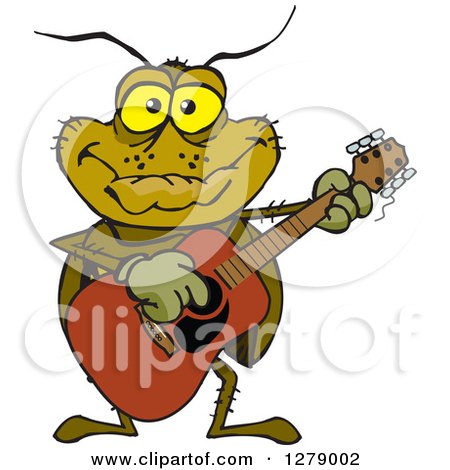Clipart of a Happy Cockroach Playing an Acoustic Guitar - Royalty Free Vector Illustration by Dennis Holmes Designs