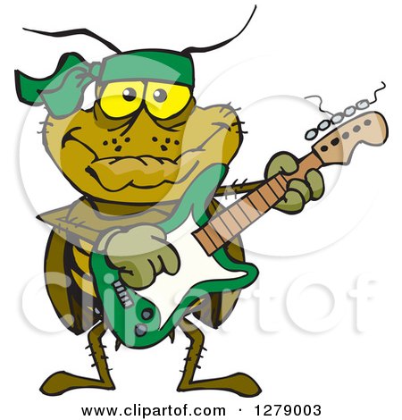 Clipart of a Happy Cockroach Playing an Electric Guitar - Royalty Free Vector Illustration by Dennis Holmes Designs