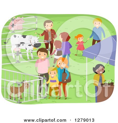 Clipart of Families Viewing Farm Animals at an Expo Event - Royalty Free Vector Illustration by BNP Design Studio