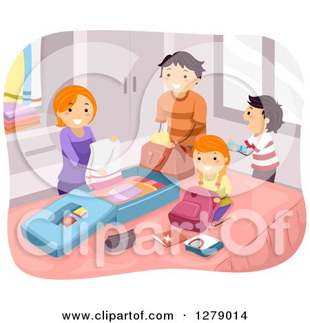 Clipart of a Happy Family Packing Luggage for Vacation - Royalty Free Vector Illustration by BNP Design Studio