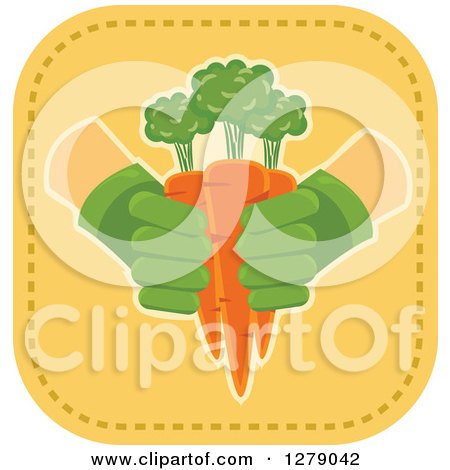 Clipart of Gloved Gardener's Hands Holding Freshly Harvested Carrots - Royalty Free Vector Illustration by BNP Design Studio