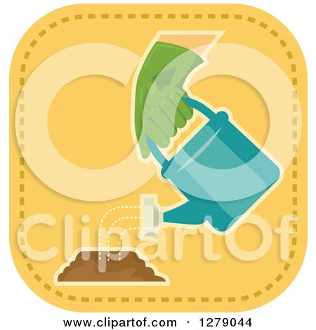 Clipart of a Gloved Gardener's Hand Watering a Pile - Royalty Free Vector Illustration by BNP Design Studio