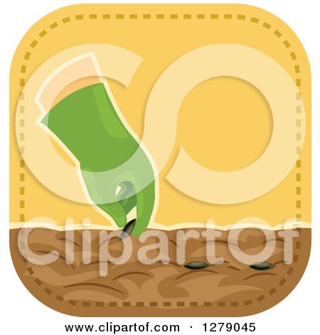 Clipart of a Gloved Gardener's Hand Planting Seeds - Royalty Free Vector Illustration by BNP Design Studio