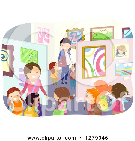 Clipart of Happy Students and Teachers Viewing Art in a Museum - Royalty Free Vector Illustration by BNP Design Studio