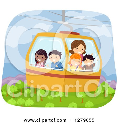 Clipart of a Female Teacher and Students Viewing a Forest from a Cable Car - Royalty Free Vector Illustration by BNP Design Studio