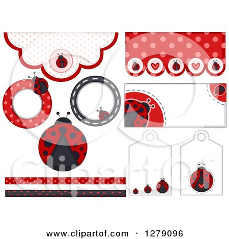 Clipart of Ladybug and Polka Dot Borders Tags and Labels - Royalty Free Vector Illustration by BNP Design Studio
