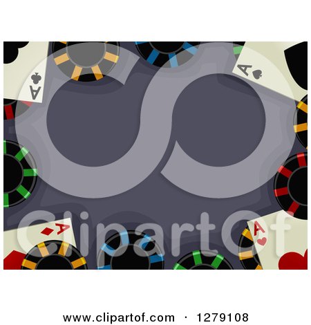 Clipart of a Border of Aces Playing Cards and Poker Chips Around Text Space - Royalty Free Vector Illustration by BNP Design Studio