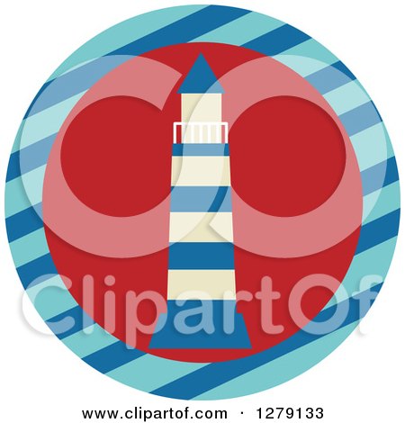 Clipart of a Nautical Maritime Lighthouse in a Striped Circle - Royalty Free Vector Illustration by BNP Design Studio