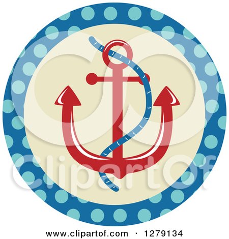 Clipart of a Nautical Maritime Anchor in a Polka Dot Circle - Royalty Free Vector Illustration by BNP Design Studio