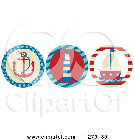 Clipart of Nautical Maritime Anchor, Lighthouse and Sailboat Icons - Royalty Free Vector Illustration by BNP Design Studio