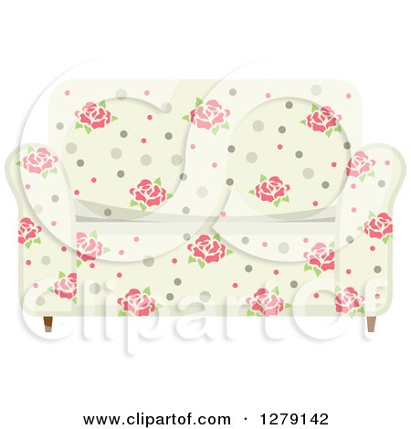 Clipart of a Vintage Rose Patterned Couch - Royalty Free Vector Illustration by BNP Design Studio