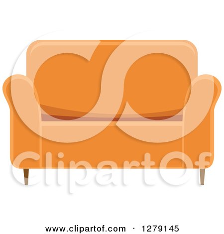 Clipart of an Orange Love Seat Couch - Royalty Free Vector Illustration by BNP Design Studio