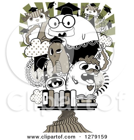 Clipart of a Doodle of Graduating Monsters - Royalty Free Vector Illustration by BNP Design Studio