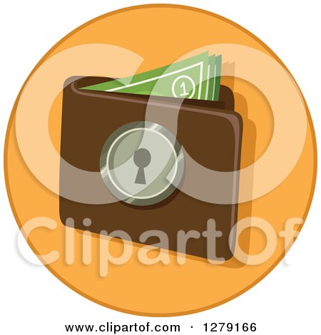 Clipart of a Secure Wallet with Cash on an Orange Circle - Royalty Free Vector Illustration by BNP Design Studio