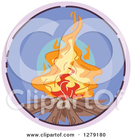 Clipart of a Sketched Round Purple Campfire Icon - Royalty Free Vector Illustration by BNP Design Studio