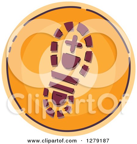 Clipart of a Sketched Round Orange Hiker Boot Footprint Icon - Royalty Free Vector Illustration by BNP Design Studio
