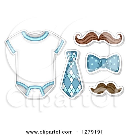 Clipart of a Neck Tie, Bow, Mustaches and Baby Onesie - Royalty Free Vector Illustration by BNP Design Studio