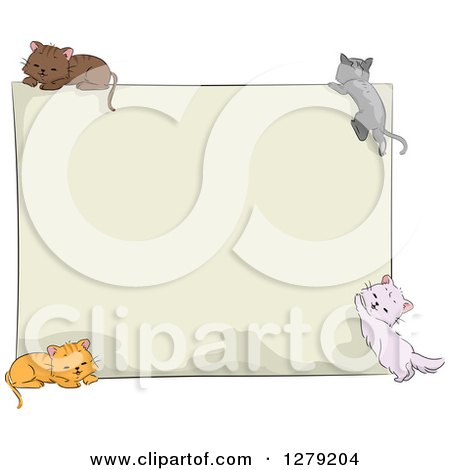 Clipart of a Blank Sign Board with Sketched Cats at Each Corner - Royalty Free Vector Illustration by BNP Design Studio