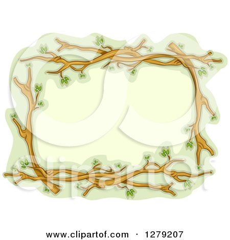 Clipart of a Frame Made of Tree Branches and Twigs on Green - Royalty Free Vector Illustration by BNP Design Studio