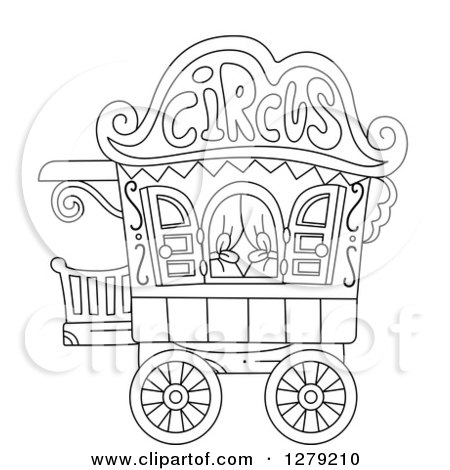 Clipart of a Black and White Circus Caravan - Royalty Free Vector Illustration by BNP Design Studio