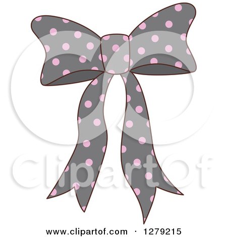 Clipart of a Pink and Gray Polka Dot Bow - Royalty Free Vector Illustration by BNP Design Studio