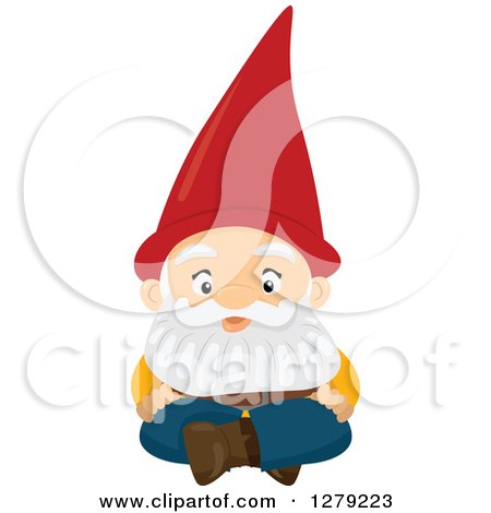 Clipart of a Fantasy Sitting Male Garden Gnome - Royalty Free Vector Illustration by BNP Design Studio