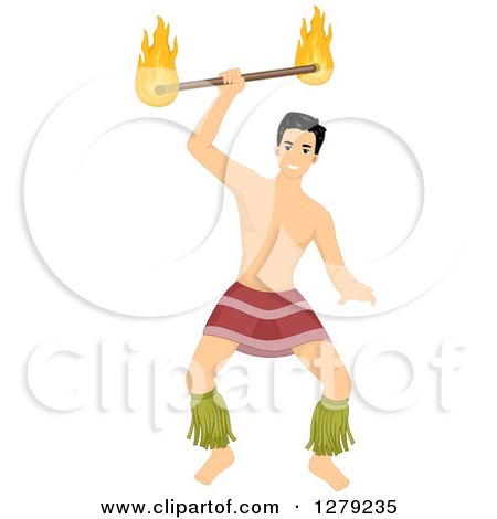 Clipart of a Handsome Young Hawaiian Dancer with a Fire Baton - Royalty Free Vector Illustration by BNP Design Studio