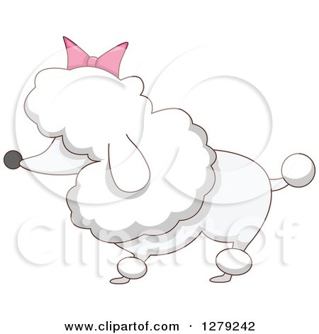 Clipart of a White Poodle Dog with a Pink Bow - Royalty Free Vector Illustration by BNP Design Studio